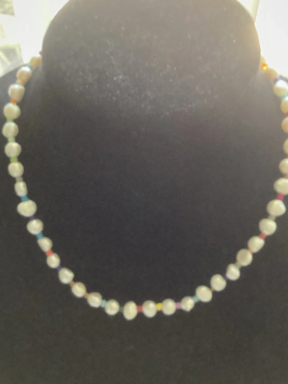 Cultured Pearl Necklace with Multicolor Bead Accents